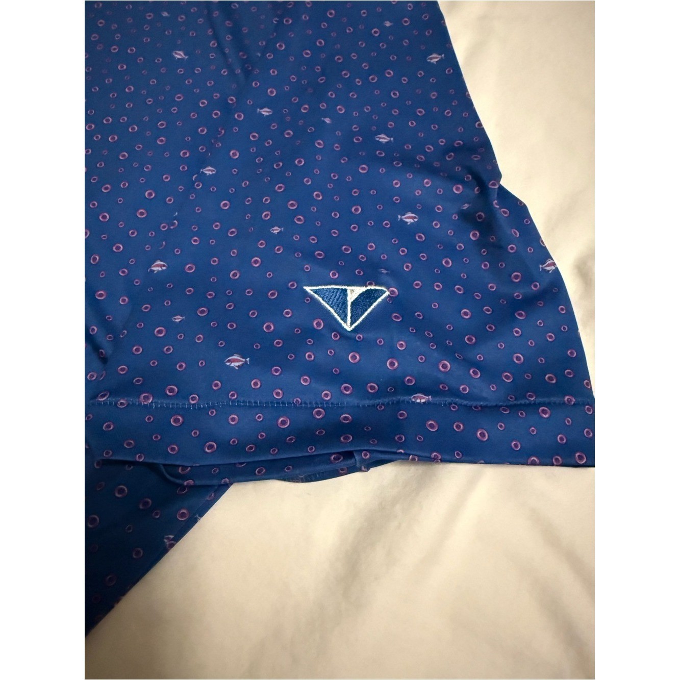Peter Millar Fish Print Polo Shirt Summer Comfort Blue Performance Size Large