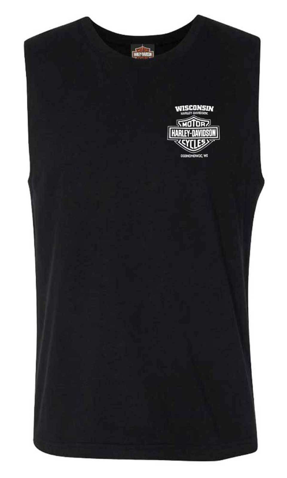 Harley-Davidson Men’s Lightning Crest Sleeveless Cotton Muscle Shirt, Black