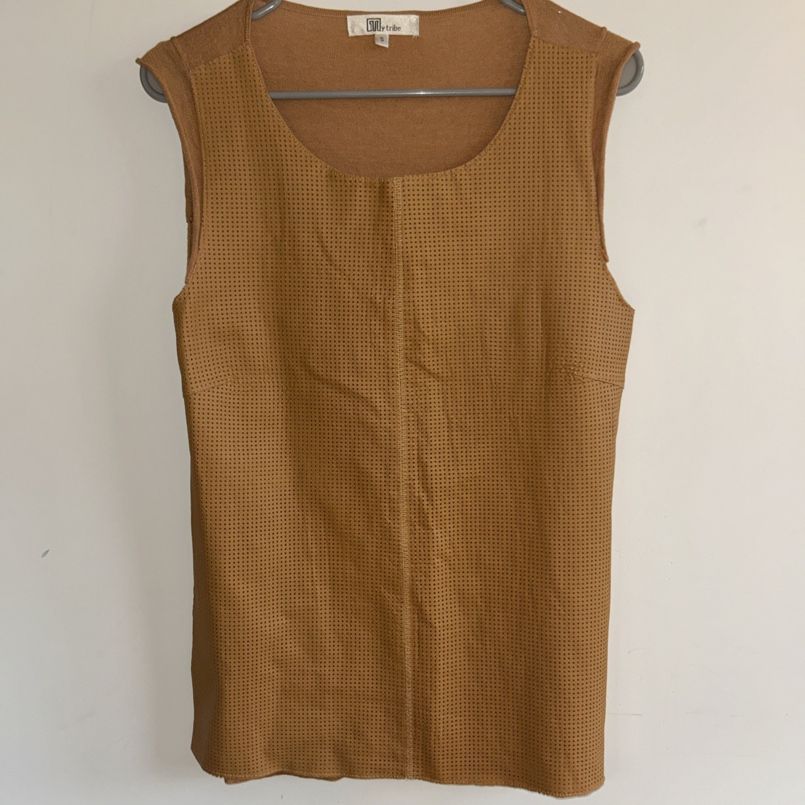 Boho My Tribe Genuine Leather Silk Sleeveless Tank Top Shirt Tan S Small Indie