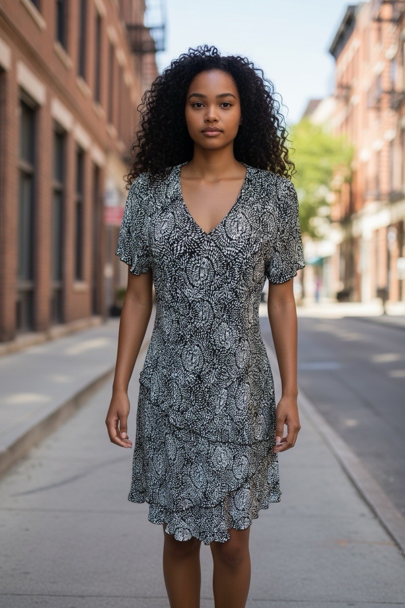 Studio Connection Black/White Floral V-Neck Short Sleeve Pencil Dress 12