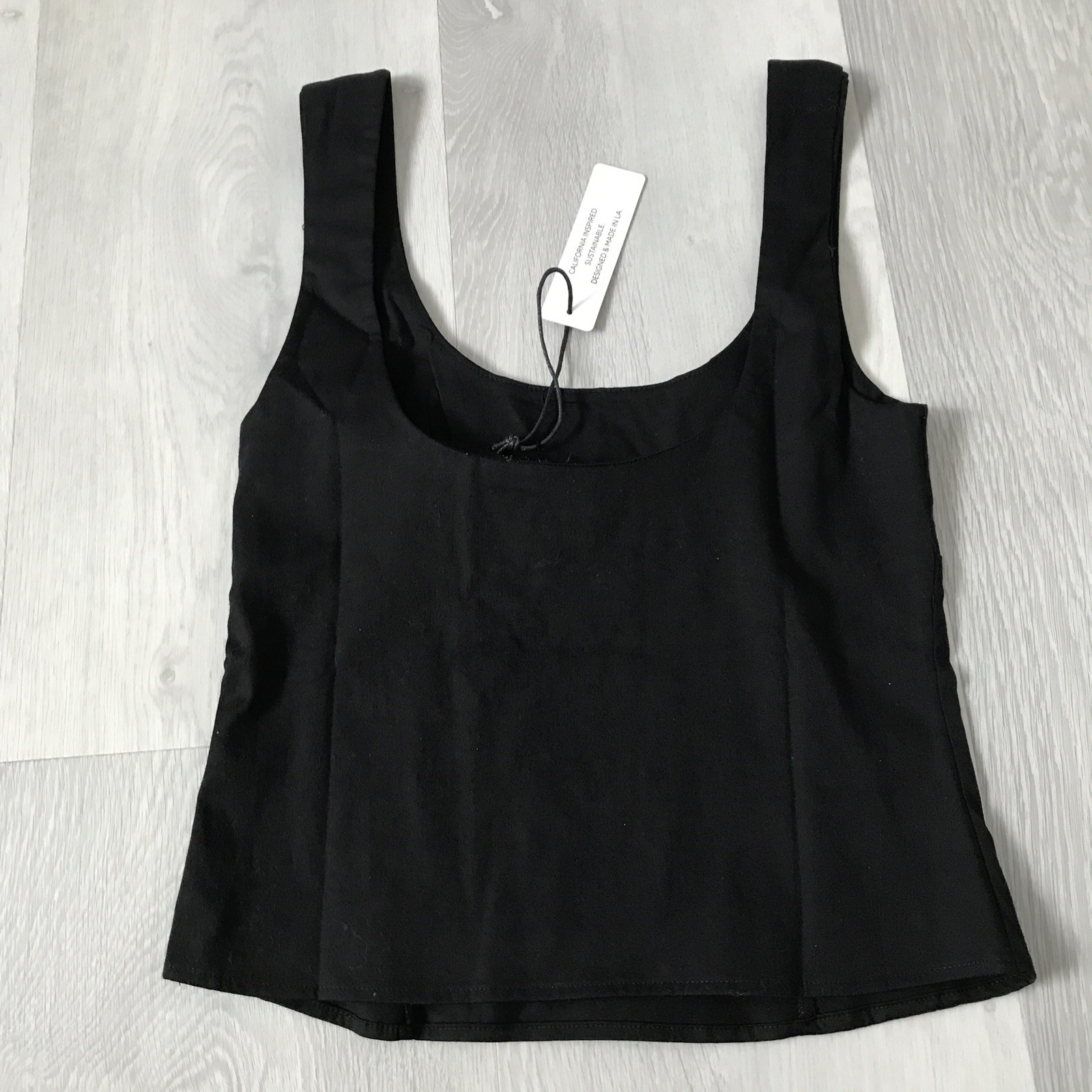 Structured Womens Tank Top Small Black Poplin Scooped Neck Side Zip NWt