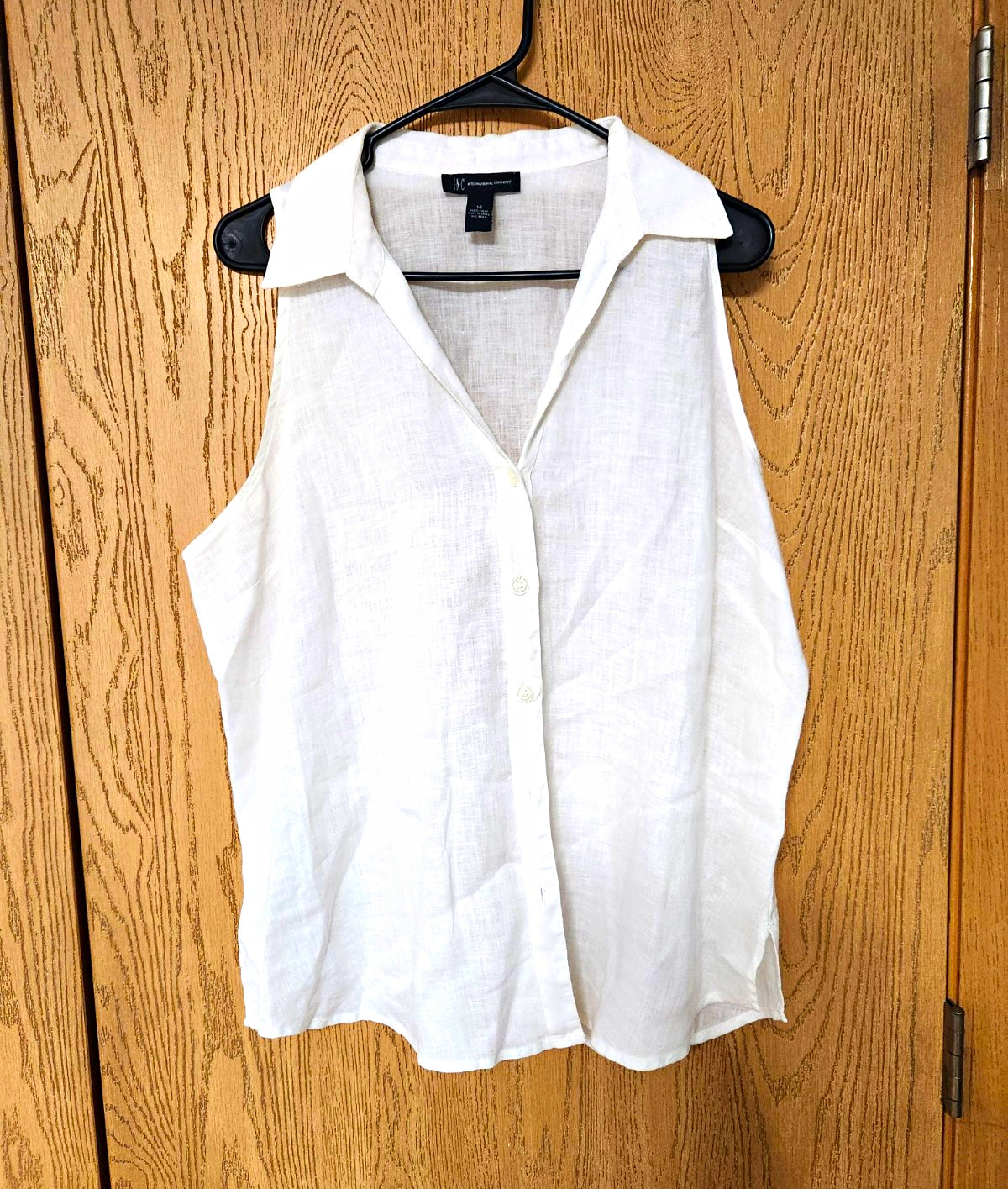 INC International Concepts White Linen Woven Button-Up Collared Sleeveless 14