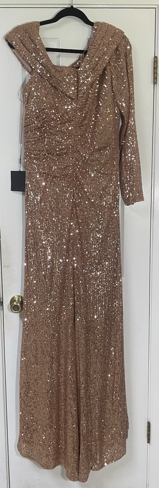 Ieena By Mac Duggal Dress Gown Size 14 Drop Shoulder Sequin New NWT Rose Gold