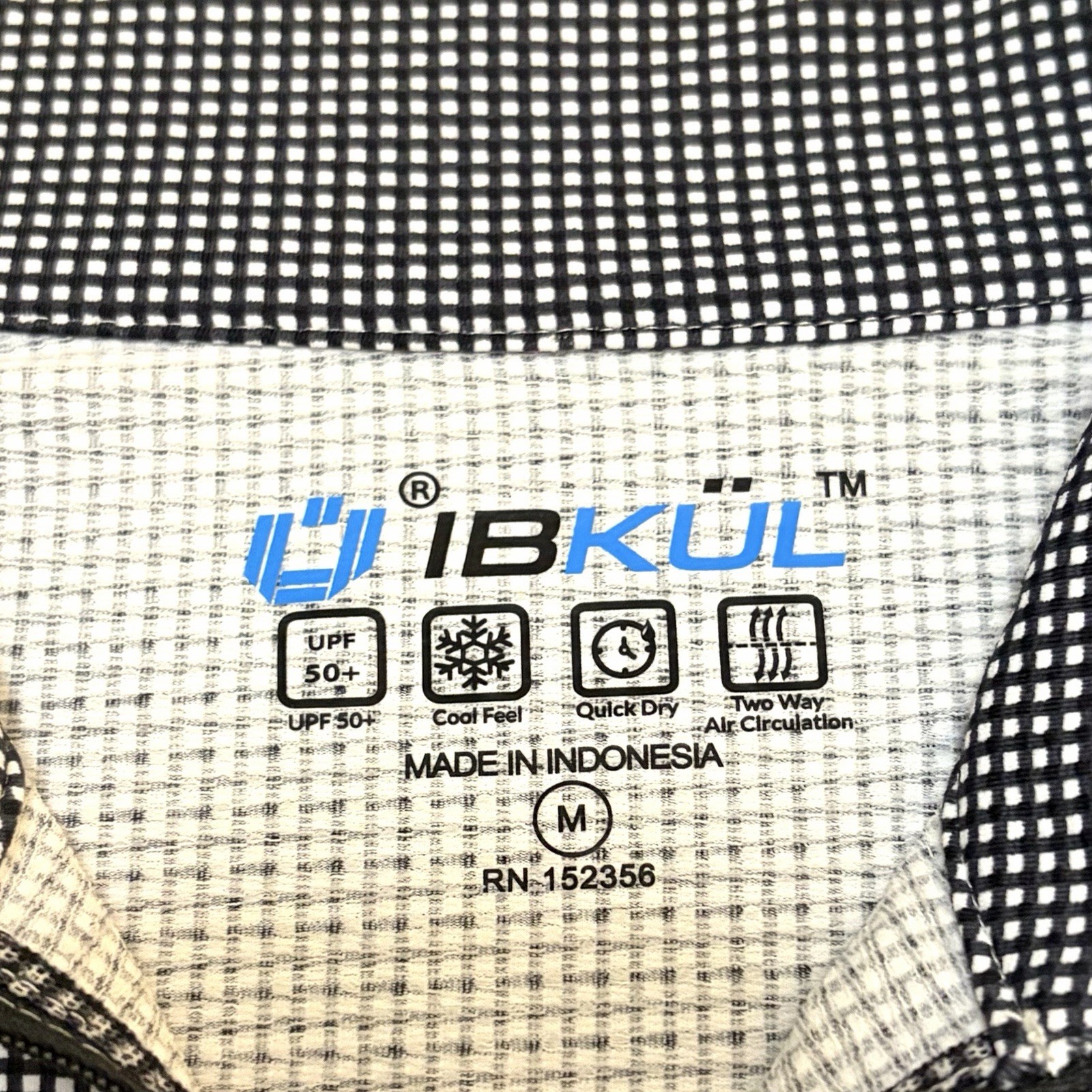 IBKUL Long Sleeve Mock Neck Top Black Gingham Mini Check Print Size Medium