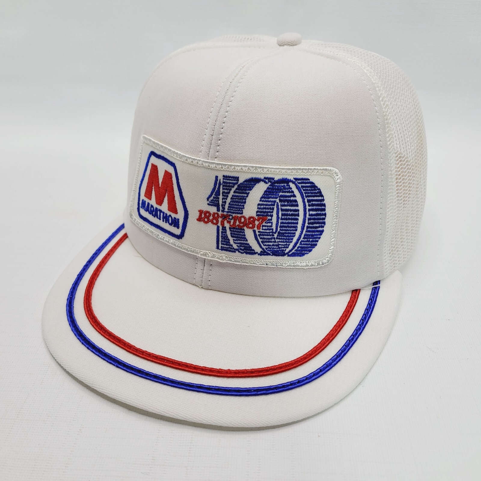 Marathon Patch Snapback Mesh Back Trucker Hat Cap Vtg 80s Louisville Mfg Co USA