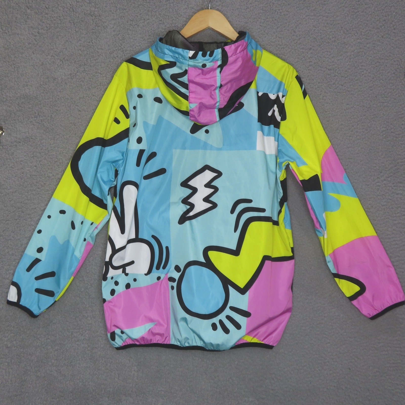 Reason NYC Windbreaker Jacket Medium 90s Style Colorful Graphic Streetwear Coat