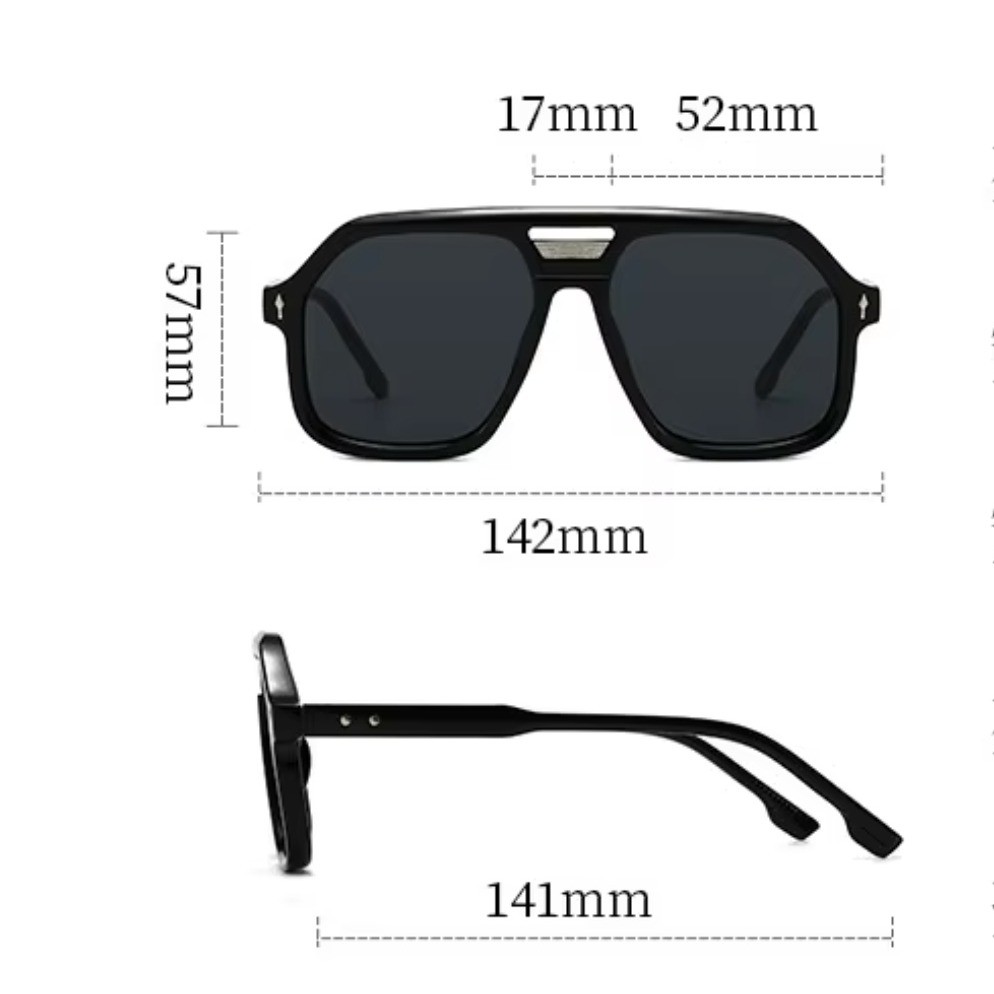 Oversized Flat Top Fancy Sunglasses Black Frame Brown Lens Square Shield 142mm