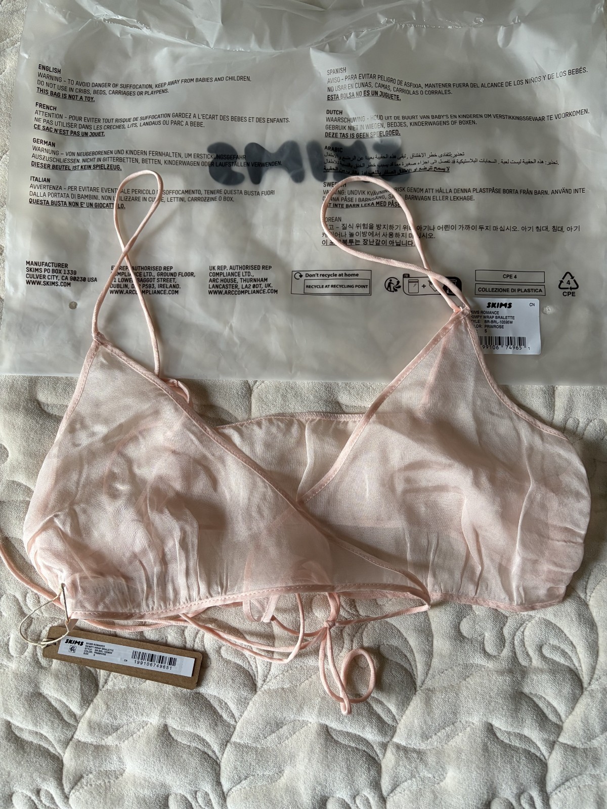 Skims Romance SKIMPY WRAP BRALETTE in Primrose Size Small Brand New with Tags