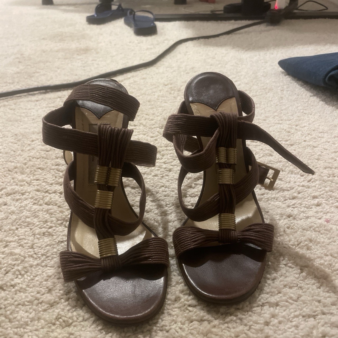 Jimmy Choo Women’s Brown Leather Strappy Ankle Strap Open Toe Stiletto 7.5