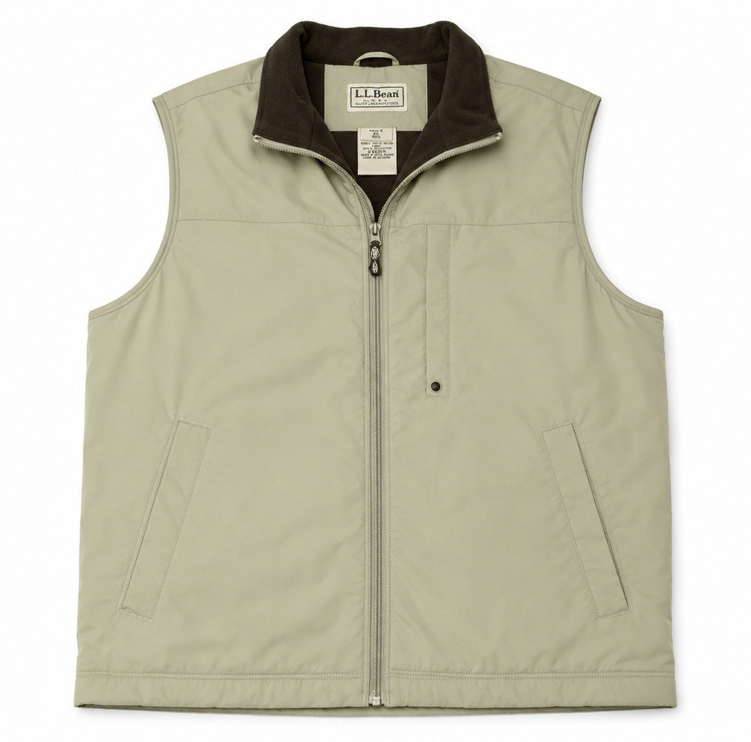 L.L.Bean Men’s Full Zip Stand-Up Collar Vest Beige Size XL regular