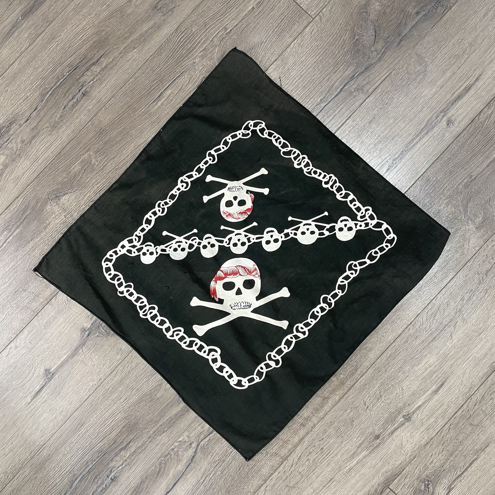 Vintage Pirate Skull Bandana Handkerchief Skull And Bones 20” Black