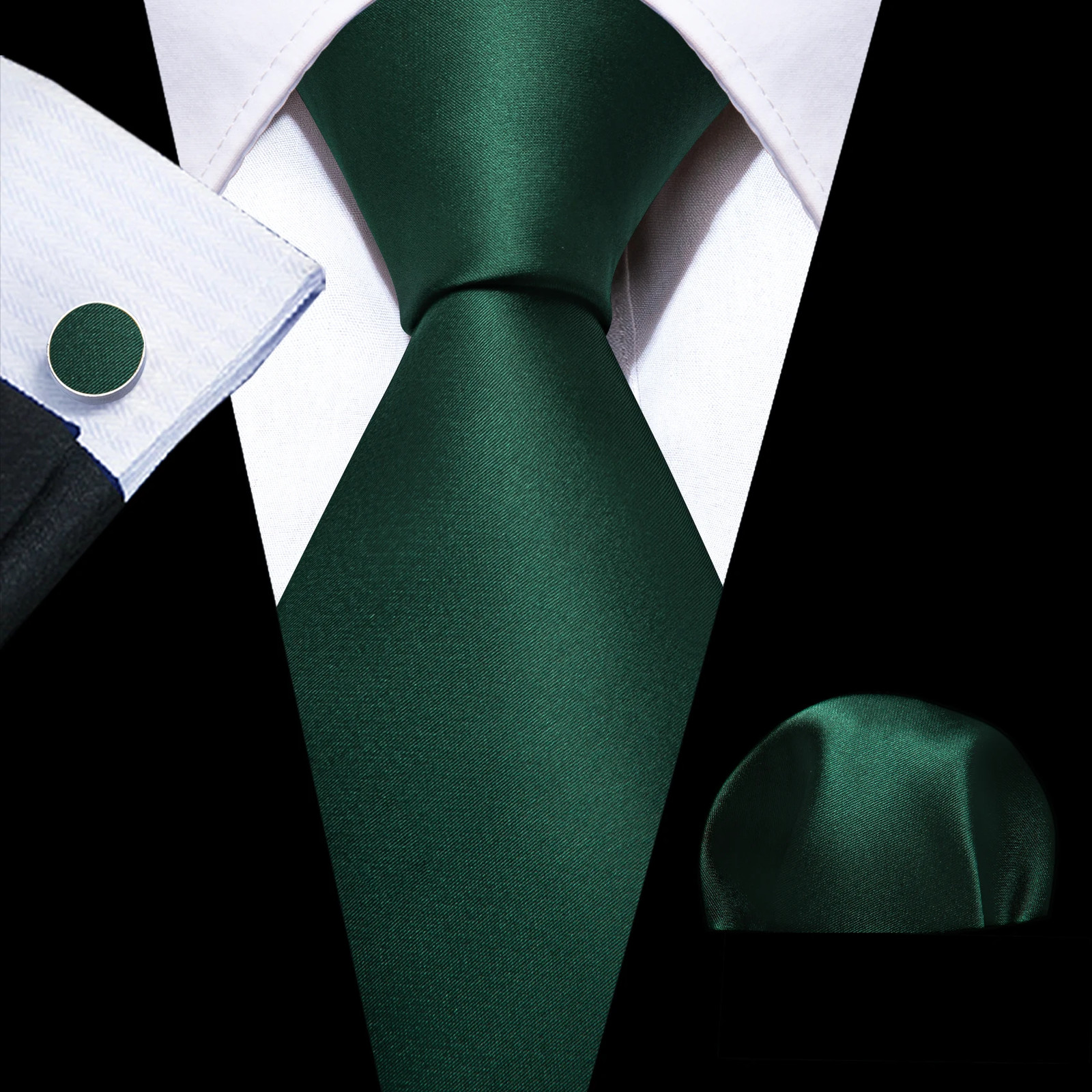 Men’s Silk Necktie Set Turquoise Solid Wedding Business Pocket Square Cufflinks