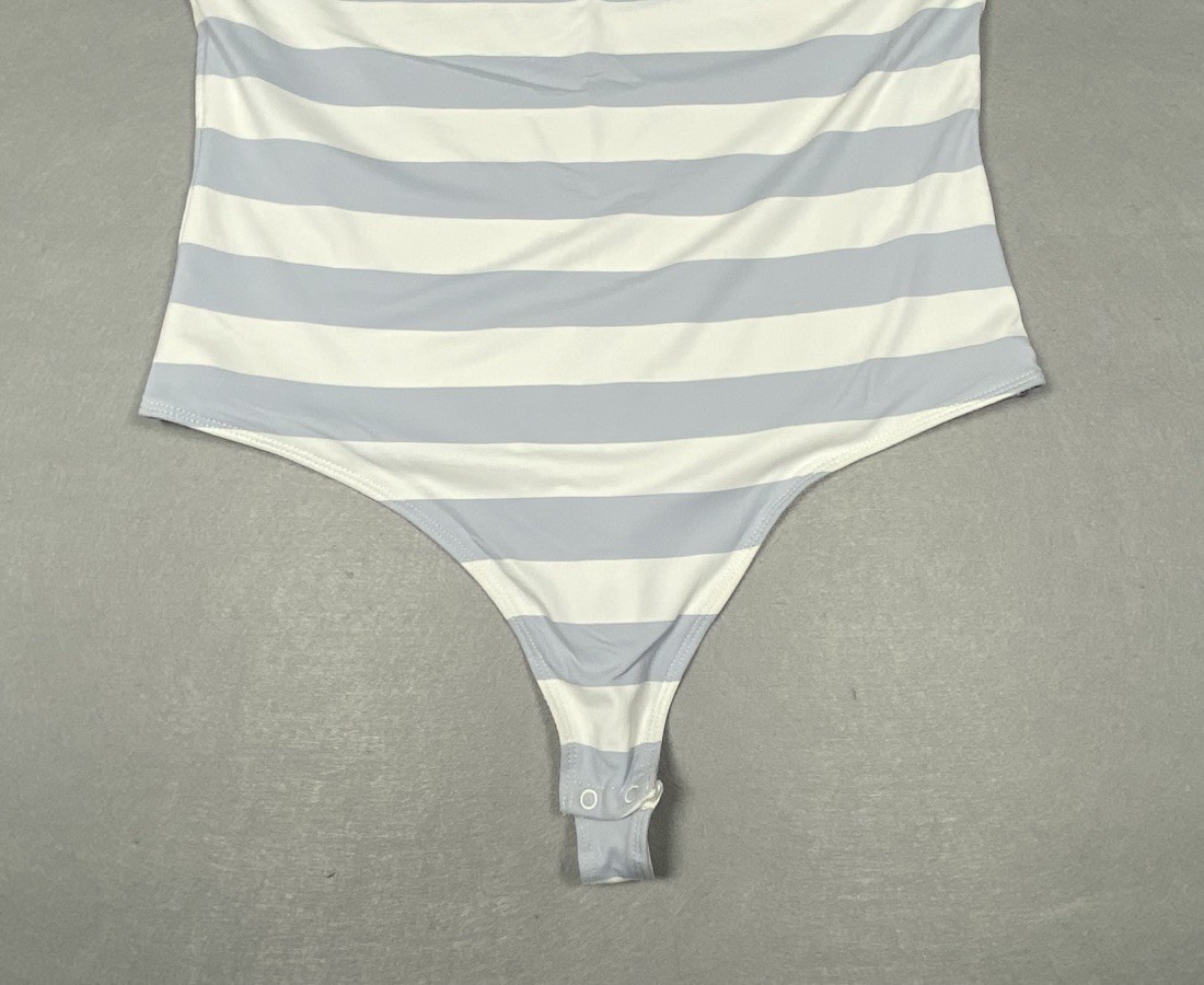 House of Harlow 1960 High Neck Bodysuit Stripe Periwinkle Blue Size Large
