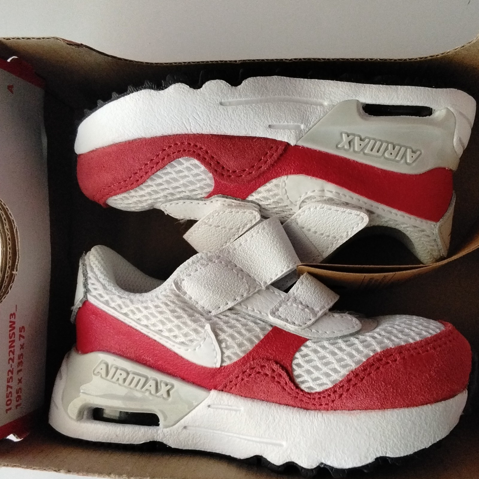 Nike Air Max SYSTM (TD) Toddler Sneaker Low Top Hook & Loop White/Red 6C