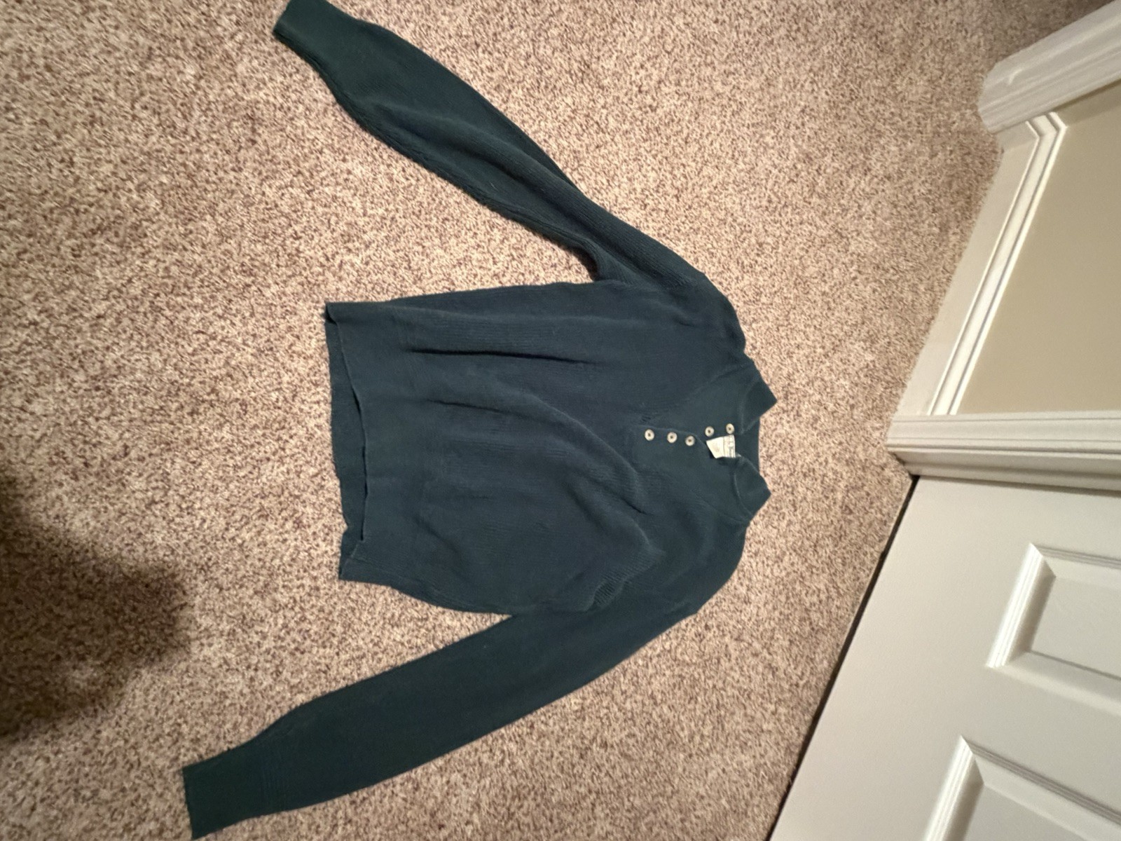 Vintage LL Bean Sweater Mens Medium Green Henley Knit Made in USA