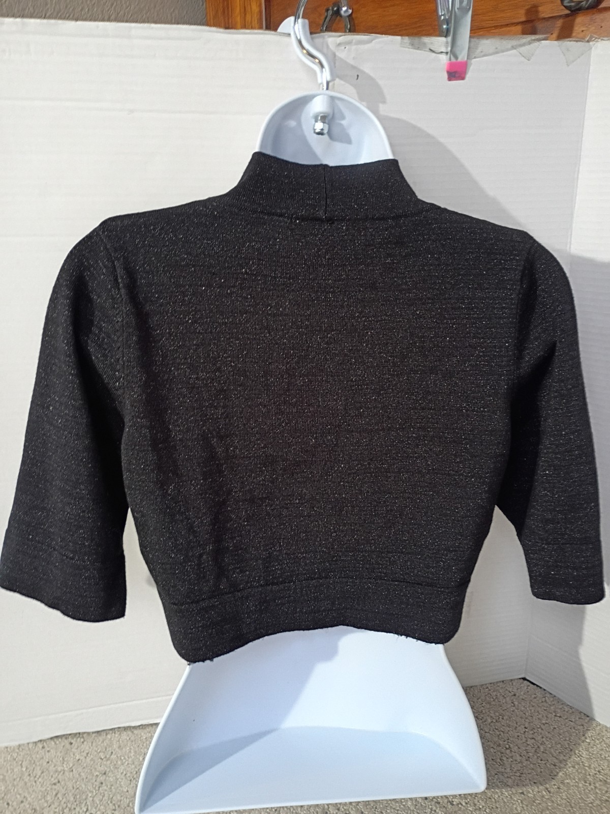 Jessica Howard Shrug S Small Black Metallic Glitter Shiny Knit Cropped Bolero