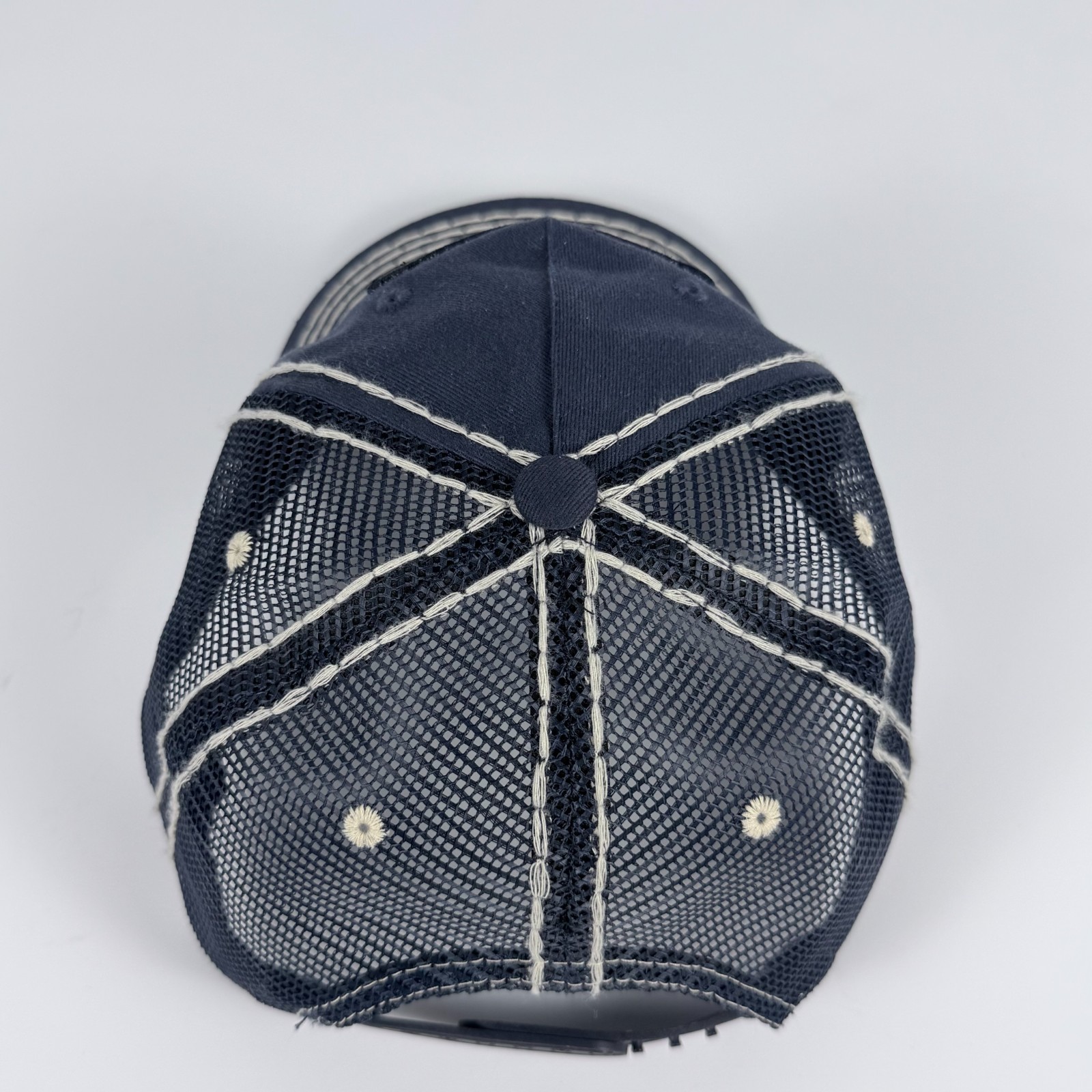 True Religion World Tour Trucker Hat Navy Blue Snapback Cap Contrast Stitch Logo