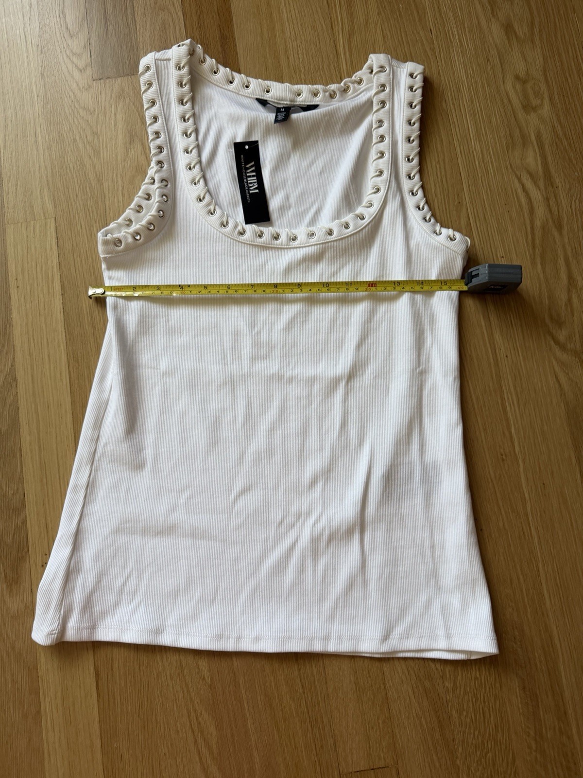 WHBM White Tank, Square Neck Sleeveless Lace Up Detailing New With Tag Size M