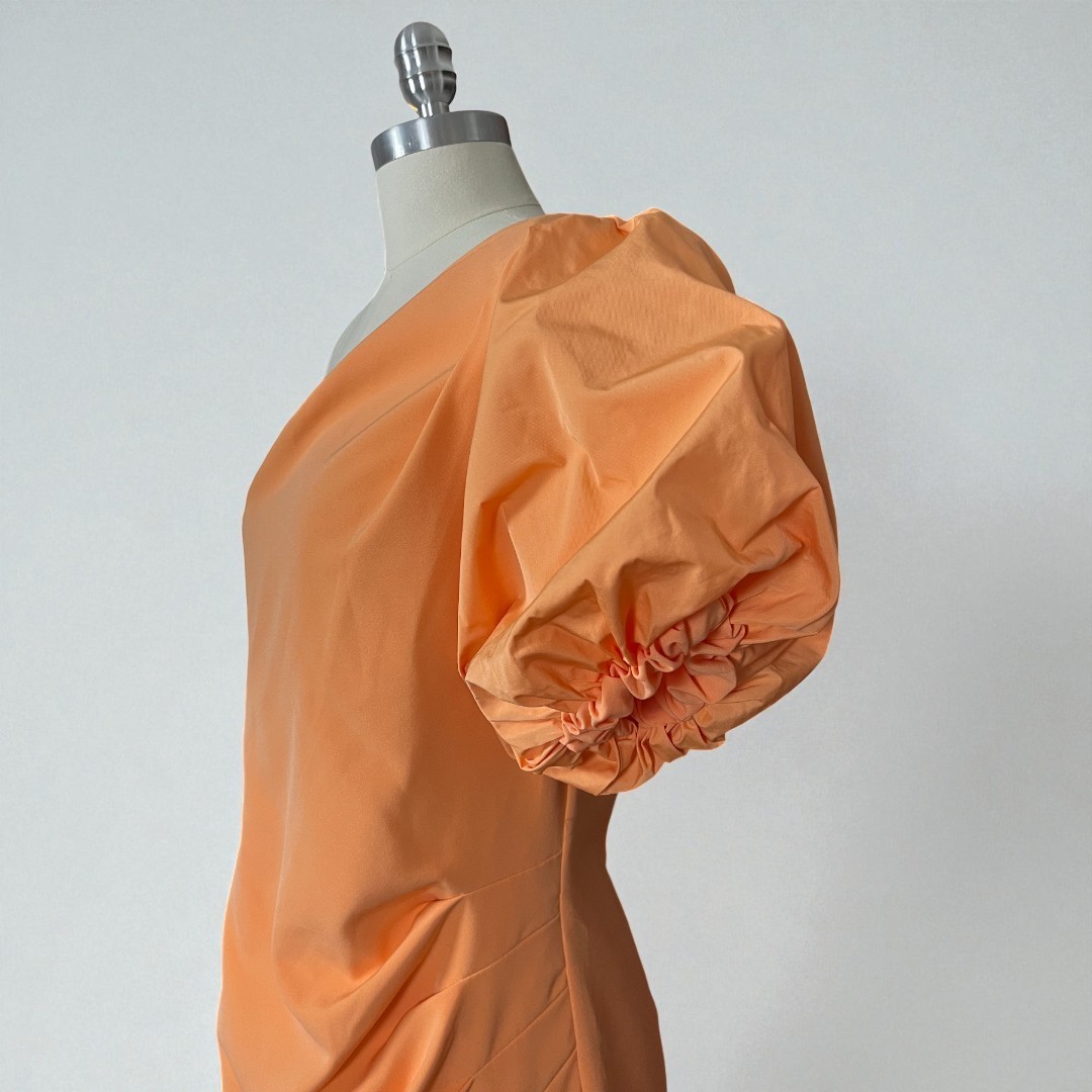 Ralph Lauren Annona One Shoulder Orange Puff Sleeve Midi Cocktail Dress 10