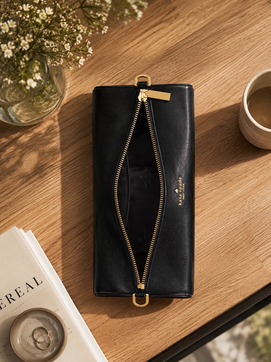 Kate Spade Roulette Medium Shoulder Bag Black Glazed Leather Gold Hardware NWT