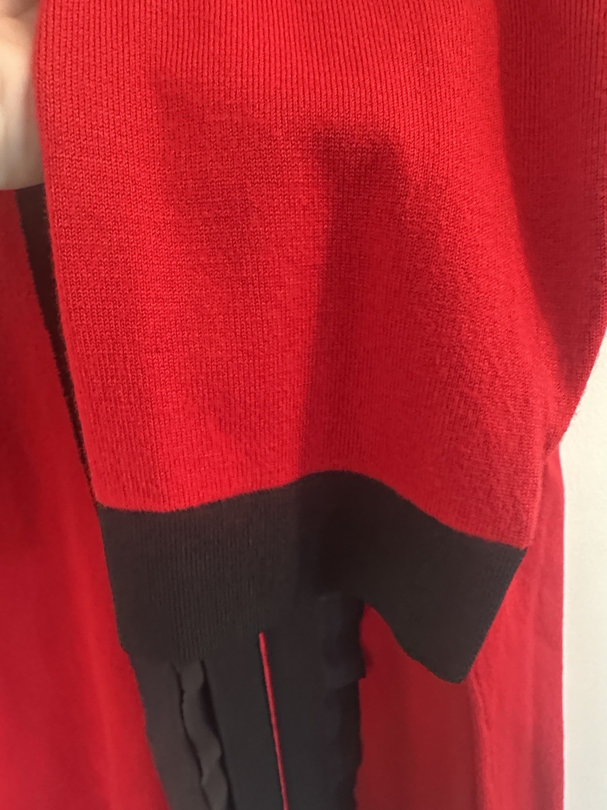 Karl Lagerfeld Paris Red/Black Colorblock Ruffle Knit Round Neck Sweater XL