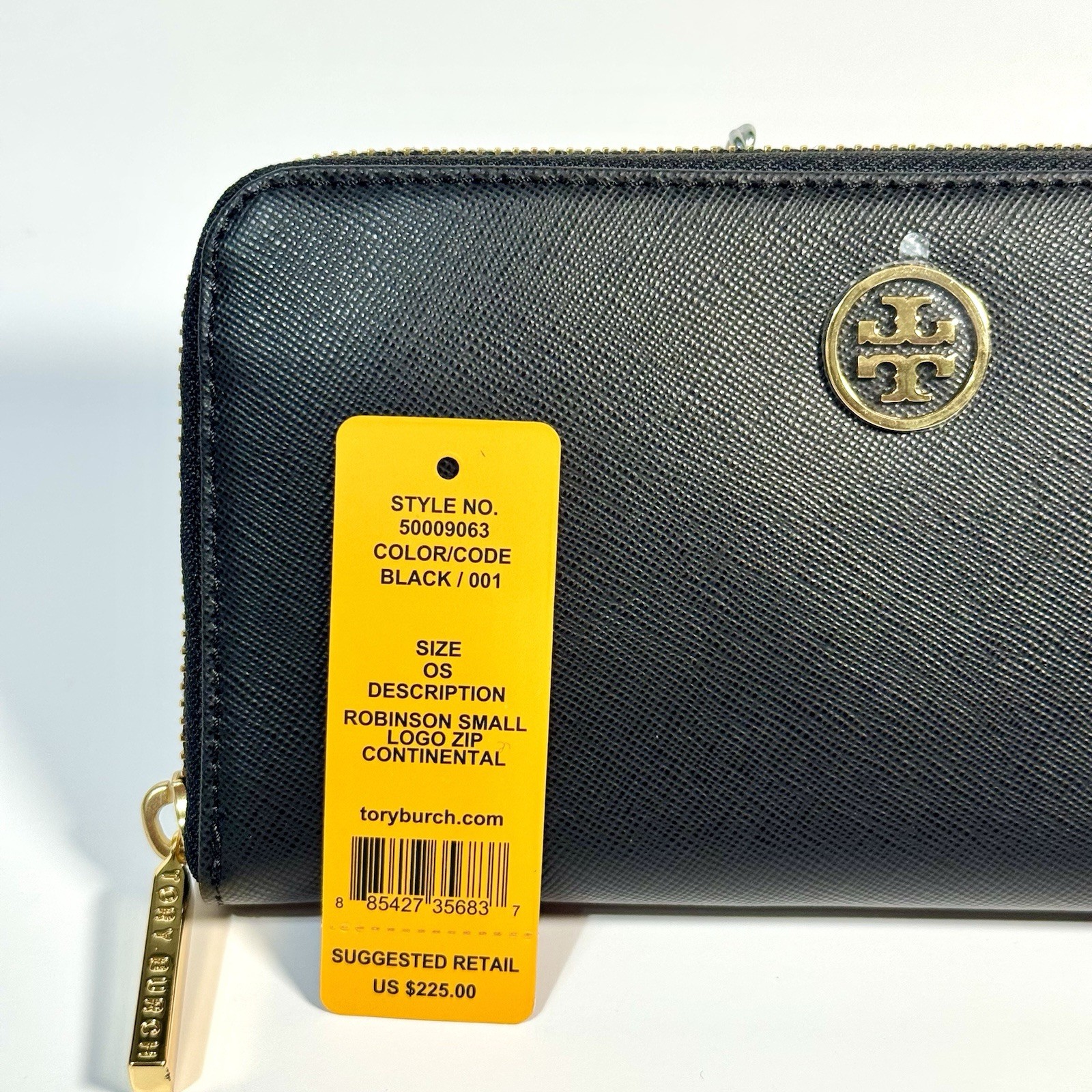 Tory Burch Robinson Small Logo Zip Continental Wallet Black NWT