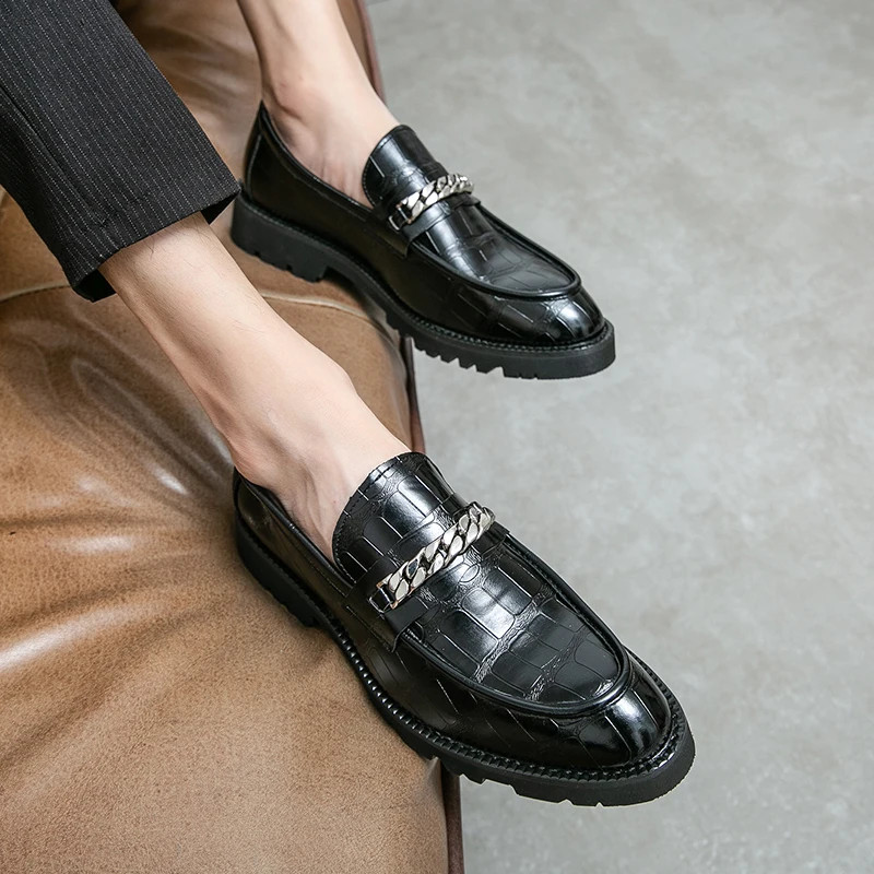 Comfortable Chain Wholesale Casual Formal Slip on Men Dress Leather Shoes