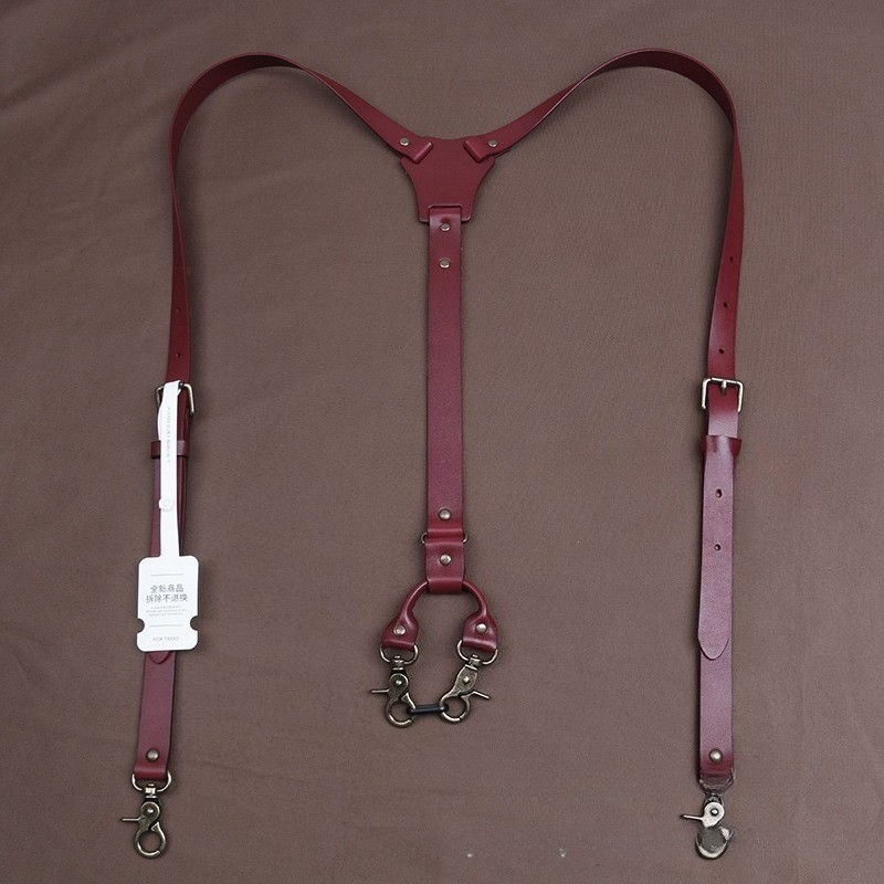 Quality Genuine Cowhide Leather 2cm Men’s Suspenders Y-shape Hook Buckle Suit