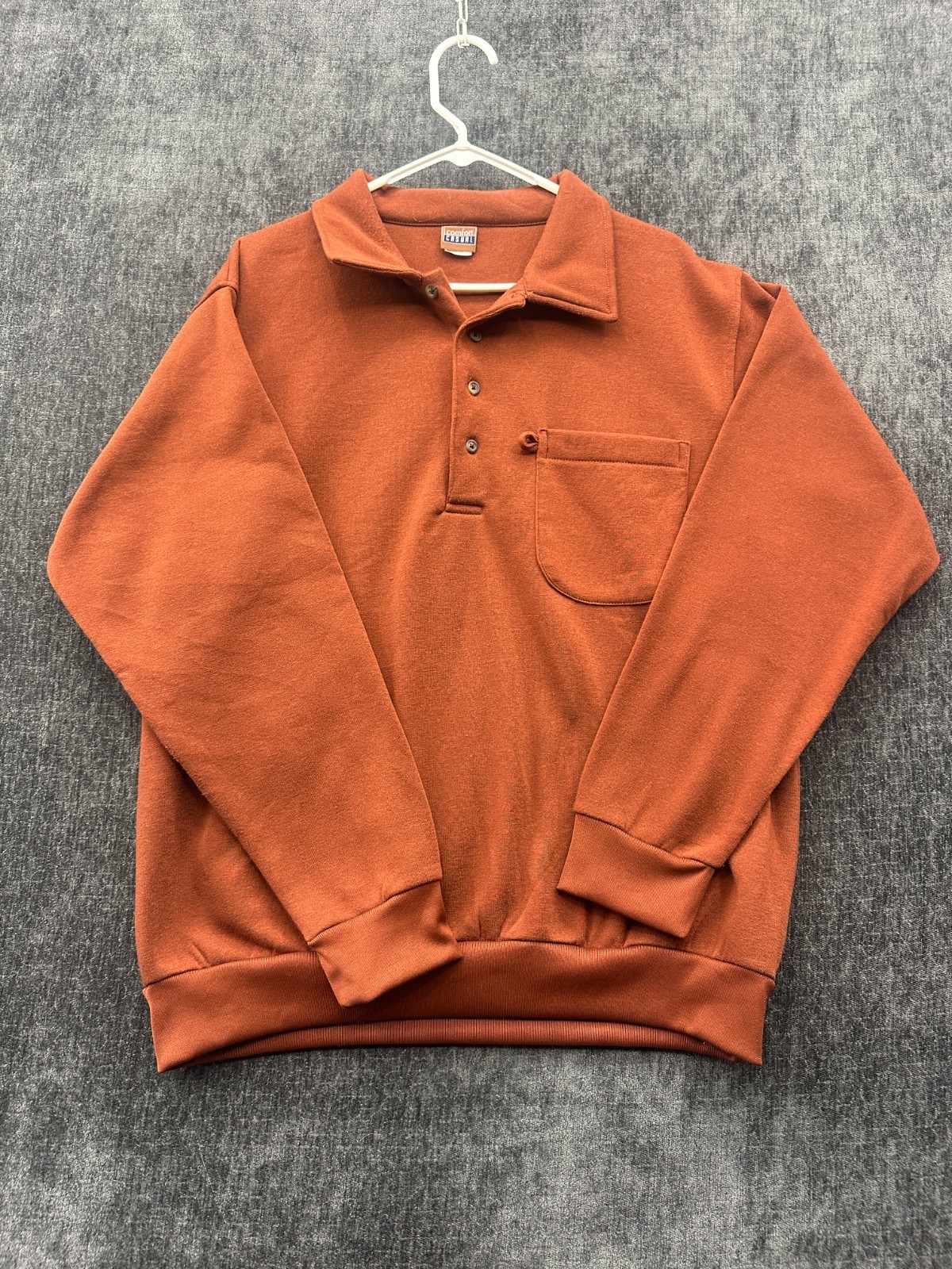 Comfort Casual Sweatshirt Mens Large Orange Knit Ribbed Collared Performance