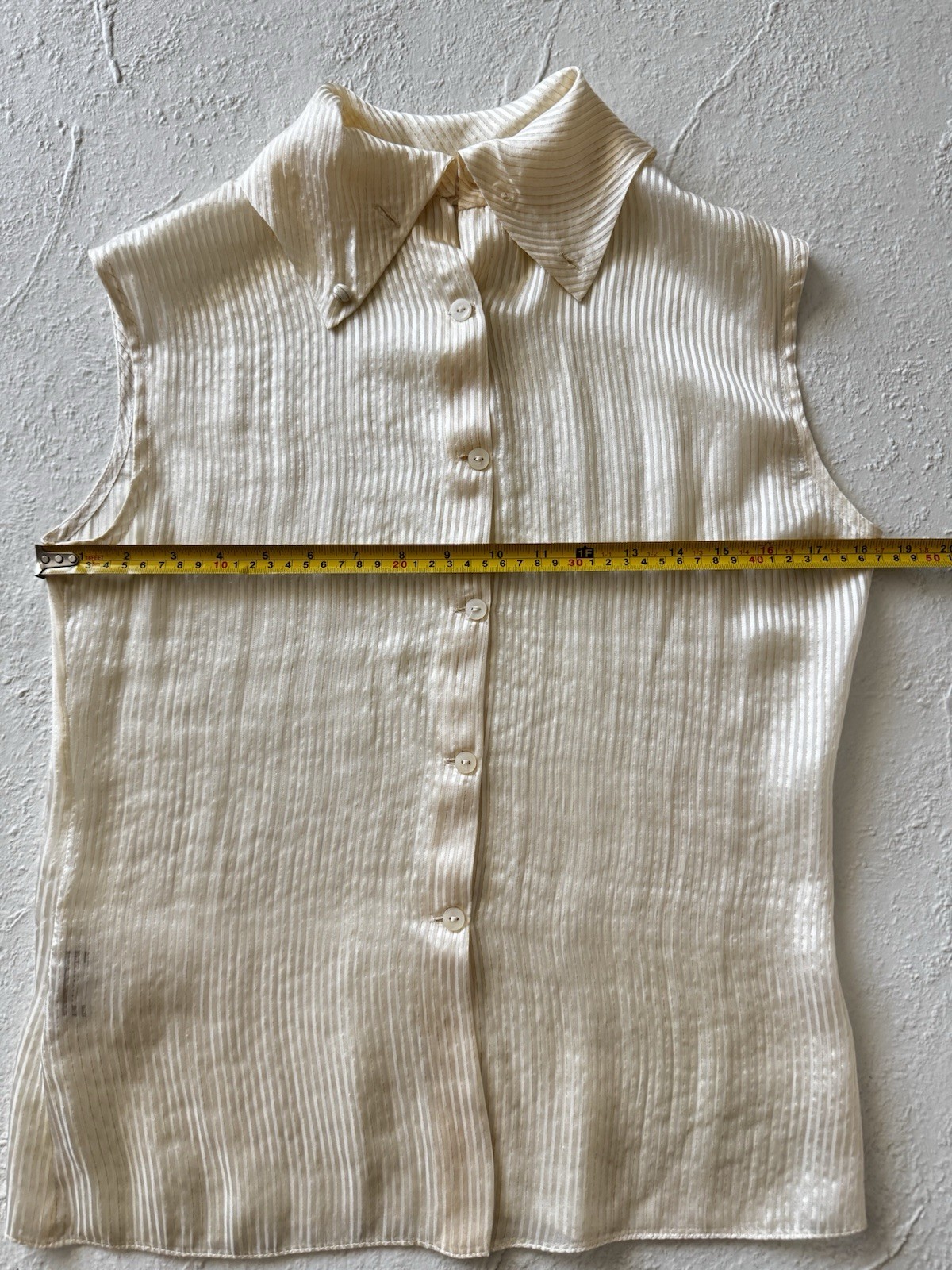 St. John 100% Silk Satin Sleeveless Collared Button-Up Striped Ivory 4