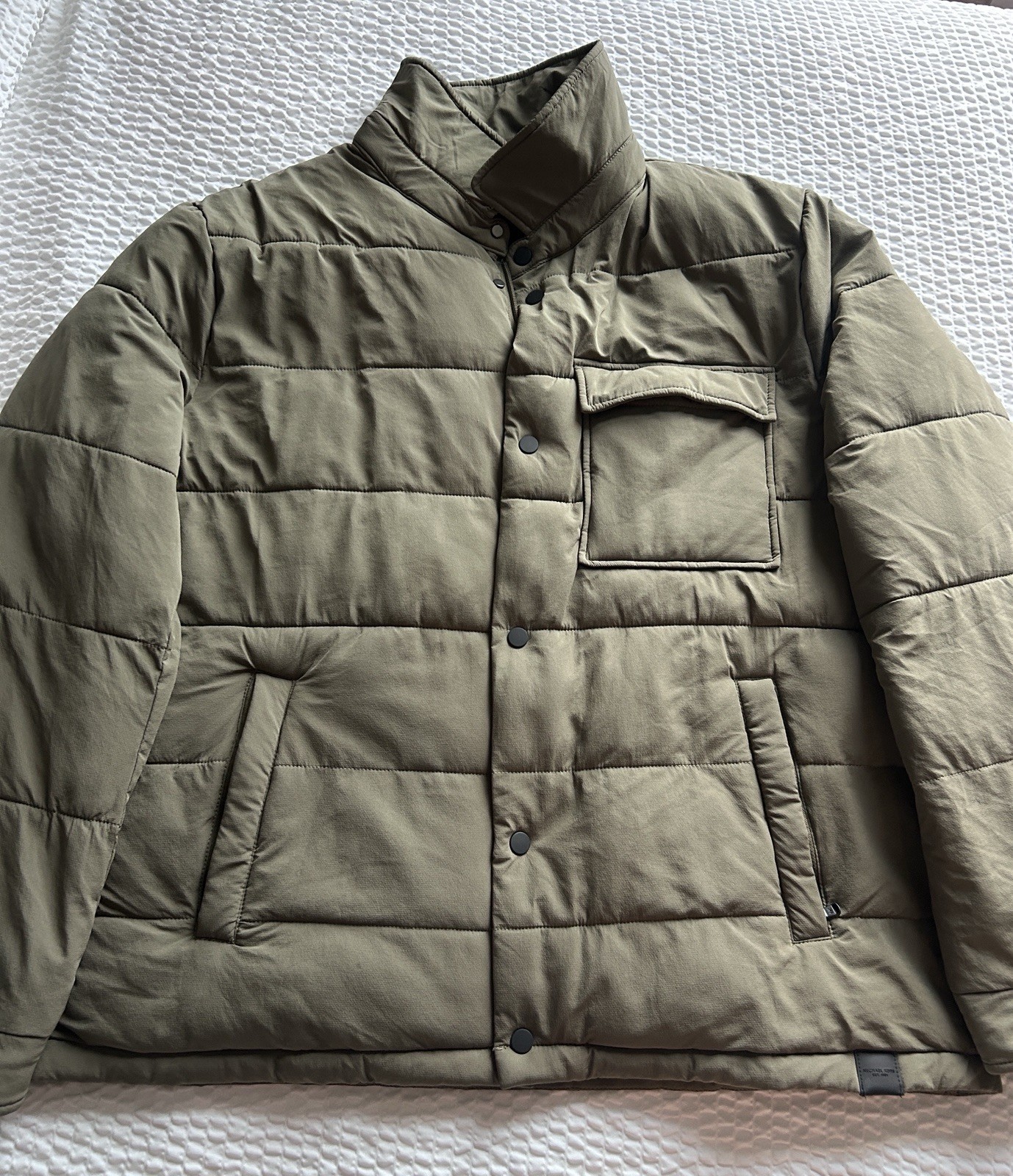 Michael Kors Men’s Quilted Puffer Jacket Olive Green Snap Button Size XL