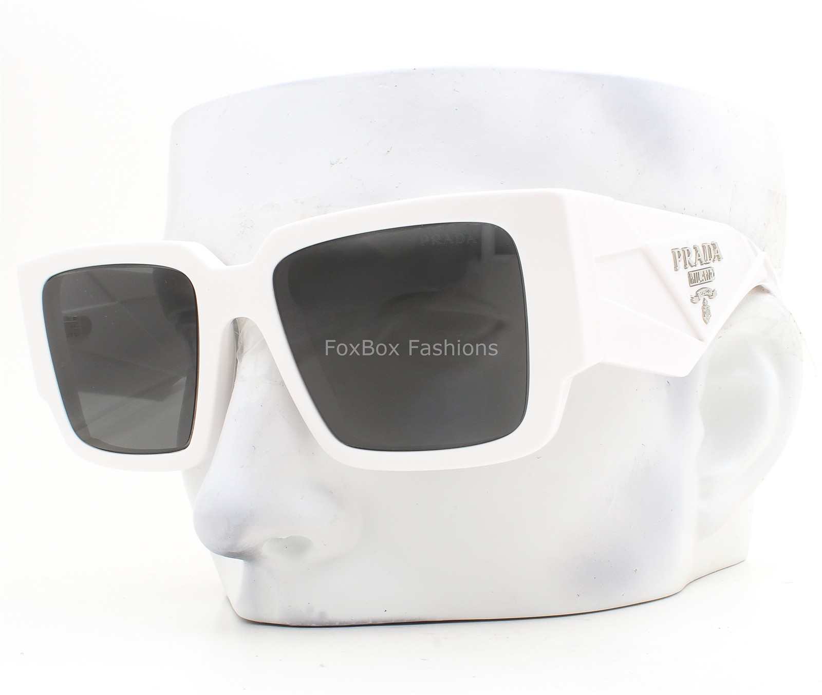 Prada Sunglasses Shiny White Silver Logo SPR 16Z 461-5S0 Bloomingdales Exclusive