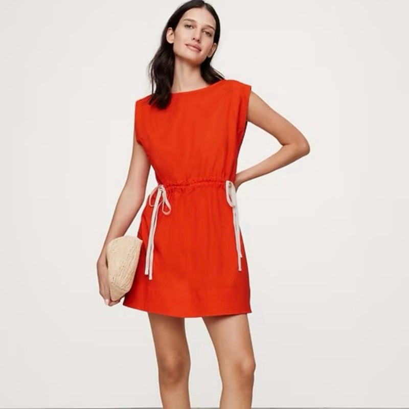Banana Republic Blood Orange 100% Cotton Poplin Cinch-Waist Mini Dress Small