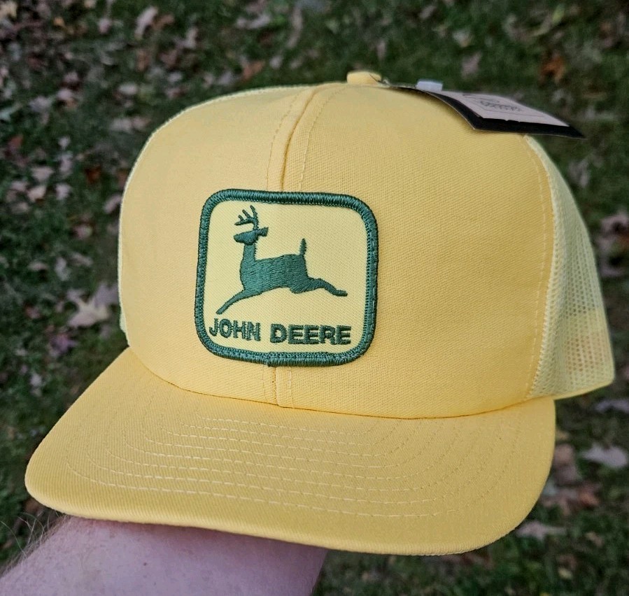 NOS Vintage John Deere Hat Louisville Mfg Co Snapback Trucker Patch Mesh USA 80s