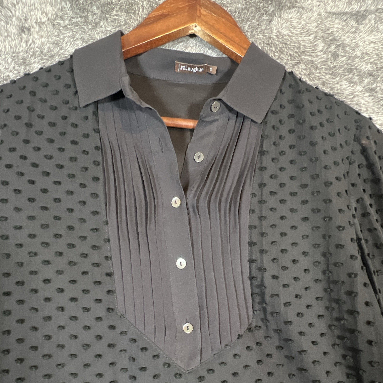 J.McLaughlin Black Polka Dot Silk Cotton Chiffon Sheer 3/4 Sleeve Blouse S