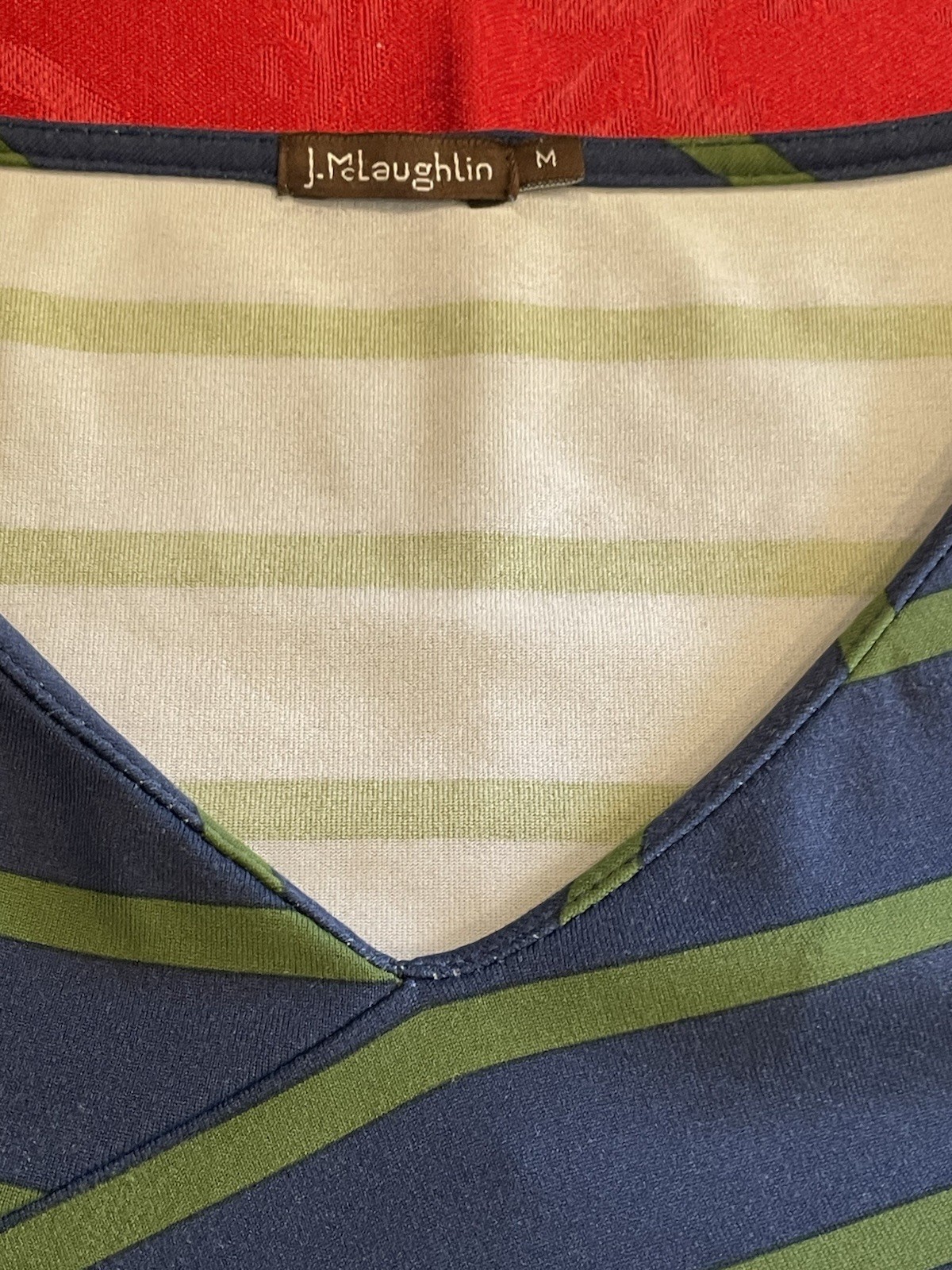 J. McLaughlin Blue w Green Stripes Catalina Cloth Layers In Front Sz Med 3/4 Sle