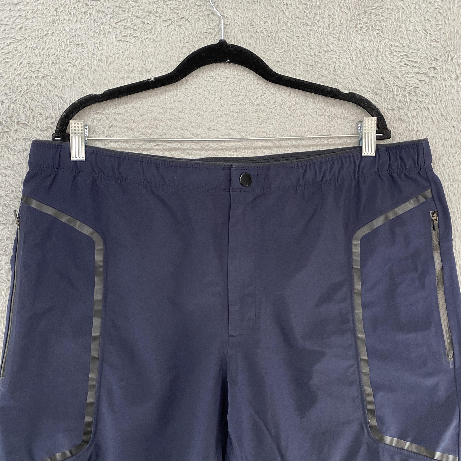 Paskho Shorts Mens XL Navy Blue Tech Stretch Zip Pockets Elastic Waist Drawcord