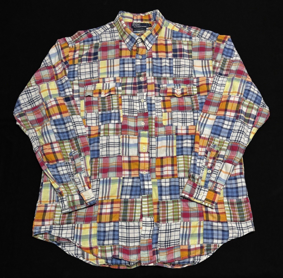 Vintage 90s Y2K Polo Ralph Lauren Madras Cotton Patchwork Plaid Shirt Men’s XL