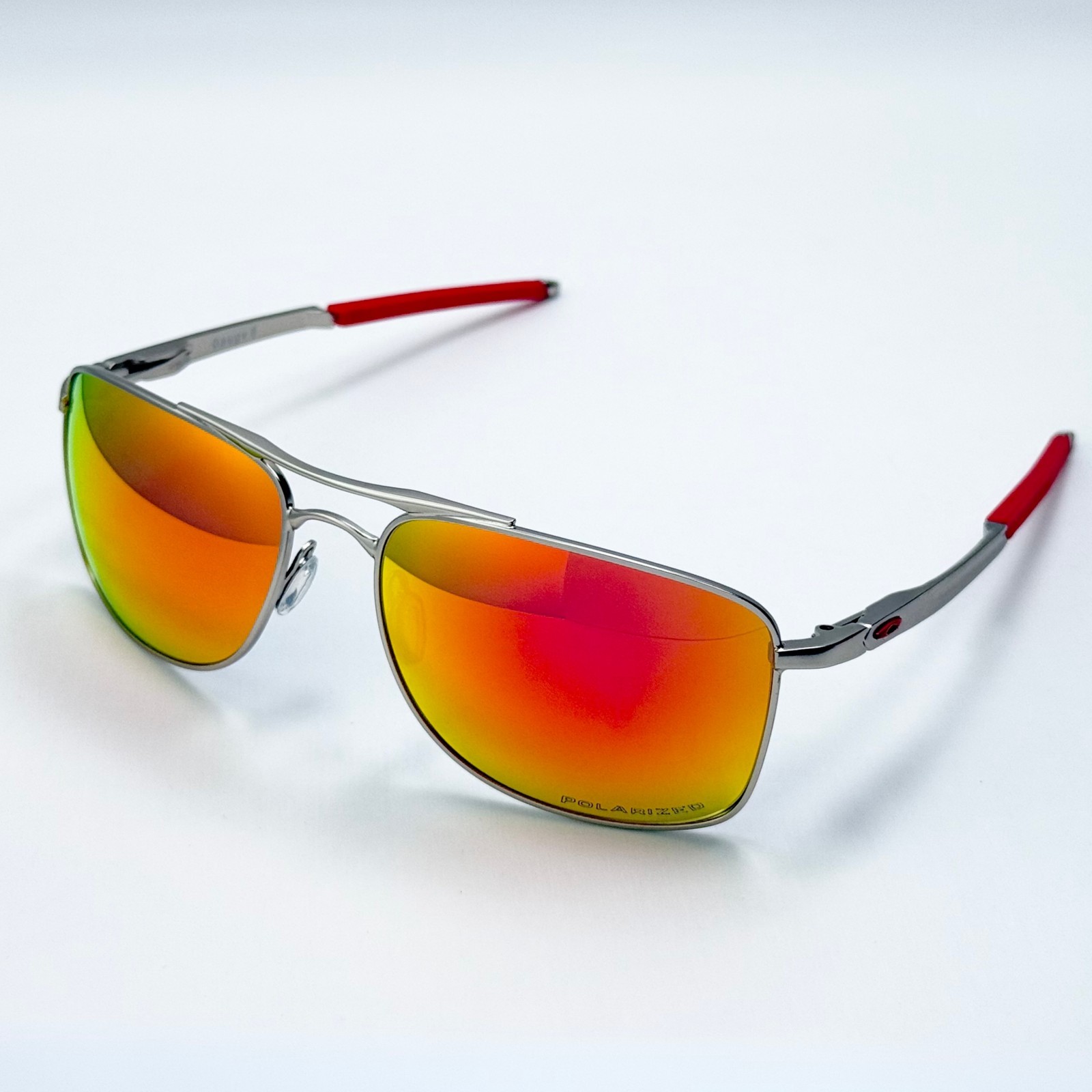 Oakley Gauge 8 OO4124 Chrome Frame Ruby Iridium Polarized Sunglasses