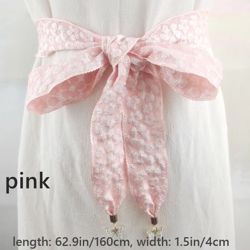 Lady Floral Ribbon Sash Waist Belts Strap Waistband Dress Shirt Decor Belts Soft