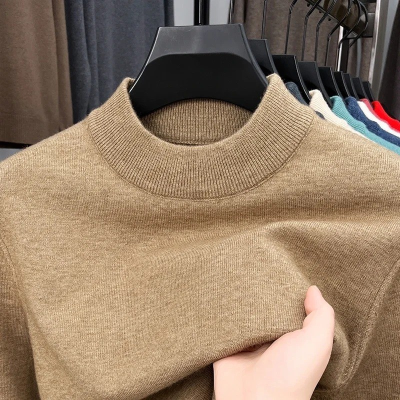 Men’s Cashmere Sweater Mock Neck Sweaters Knit Pullover for Male Men Knitwear.
