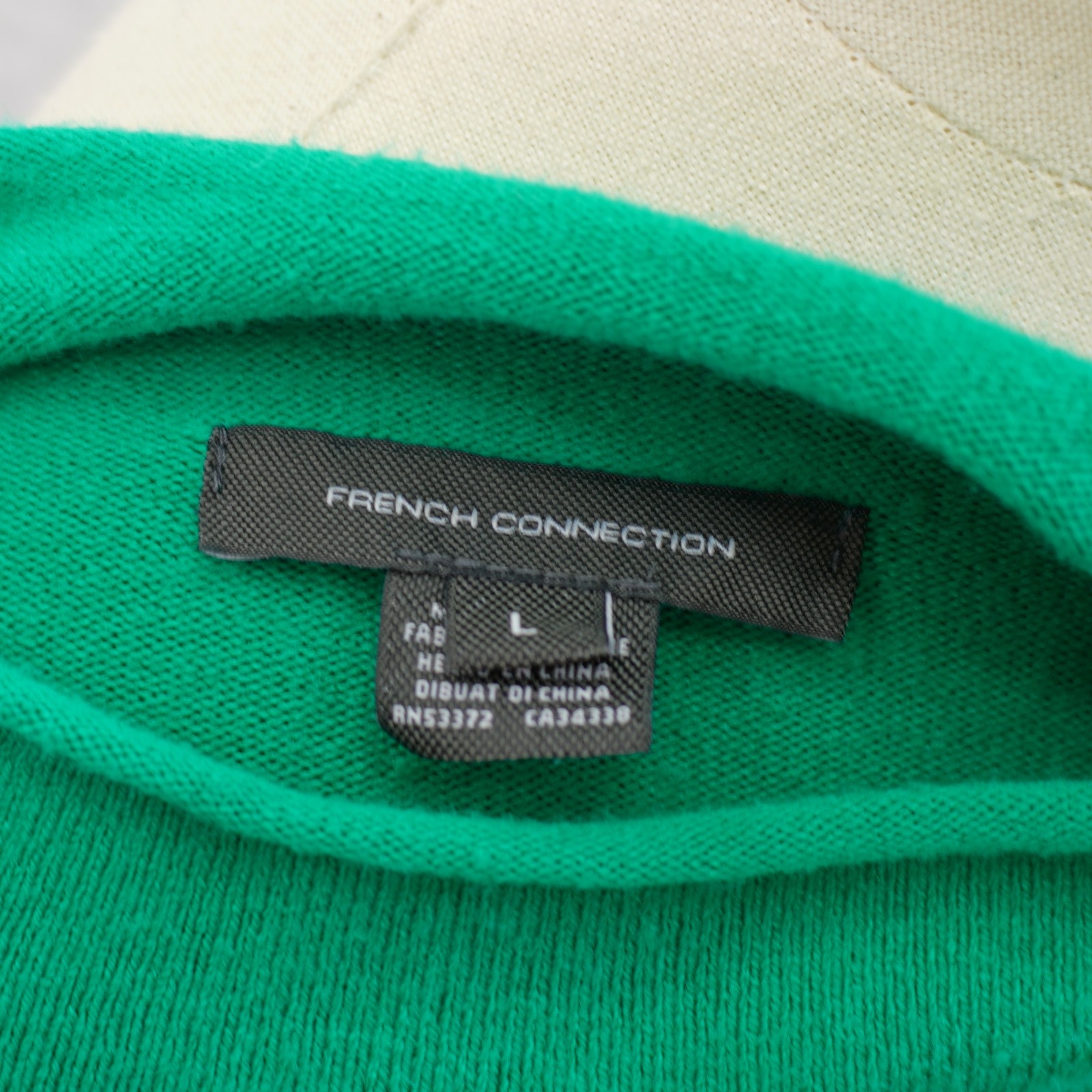 French Connection Large Green Acrylic Knit Long Sleeve Mock Neck Sweater