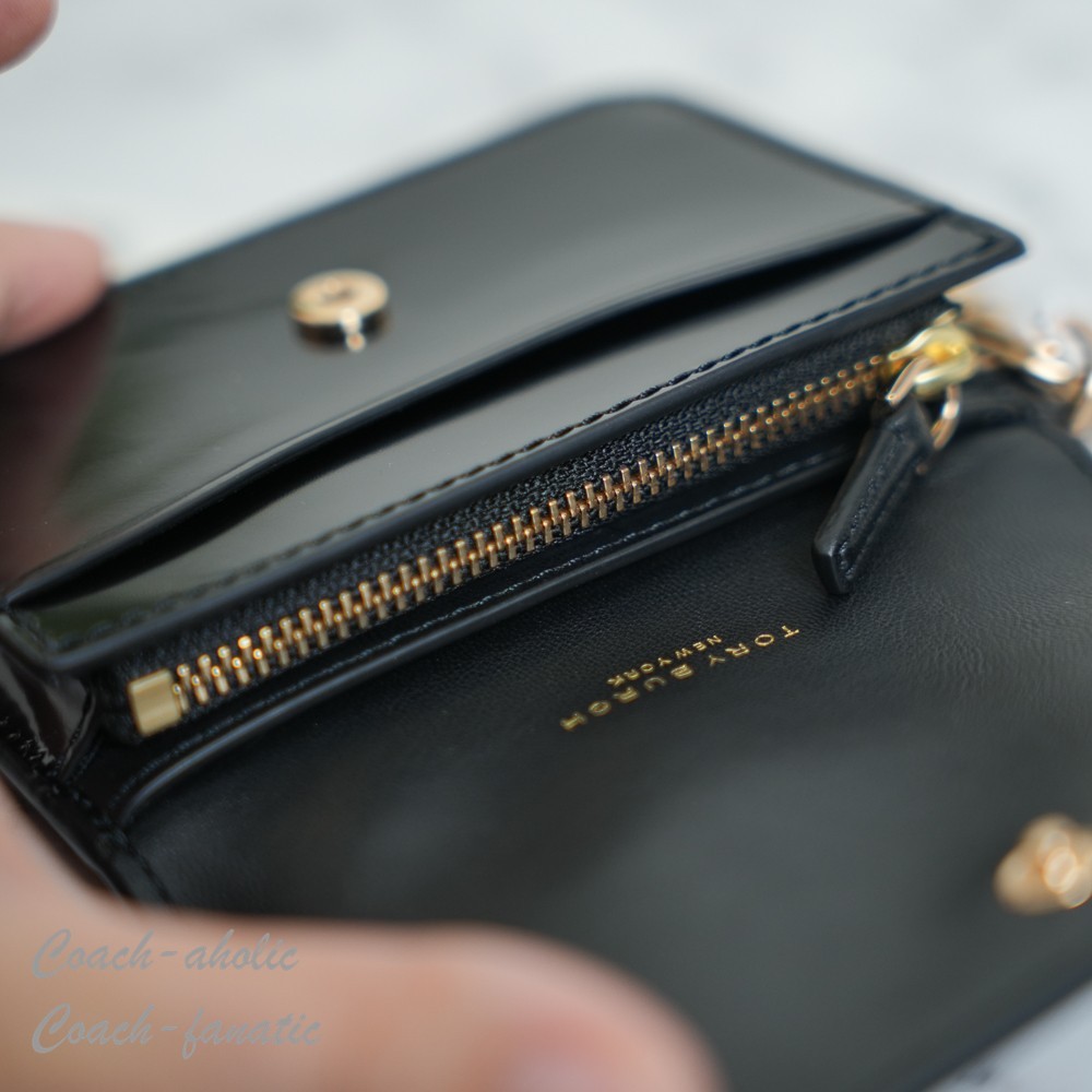 Tory Burch Emerson Smooth Leather Flap Card Case 176972 Black NWT