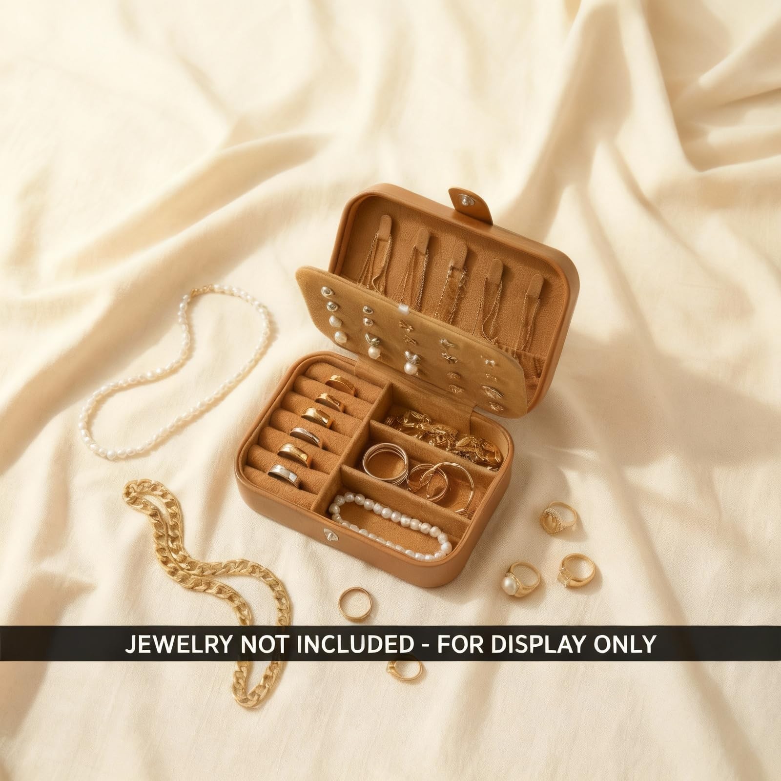 Brio Supply Travel Jewelry Case for Women Teen Girls, Double Layer Small tan