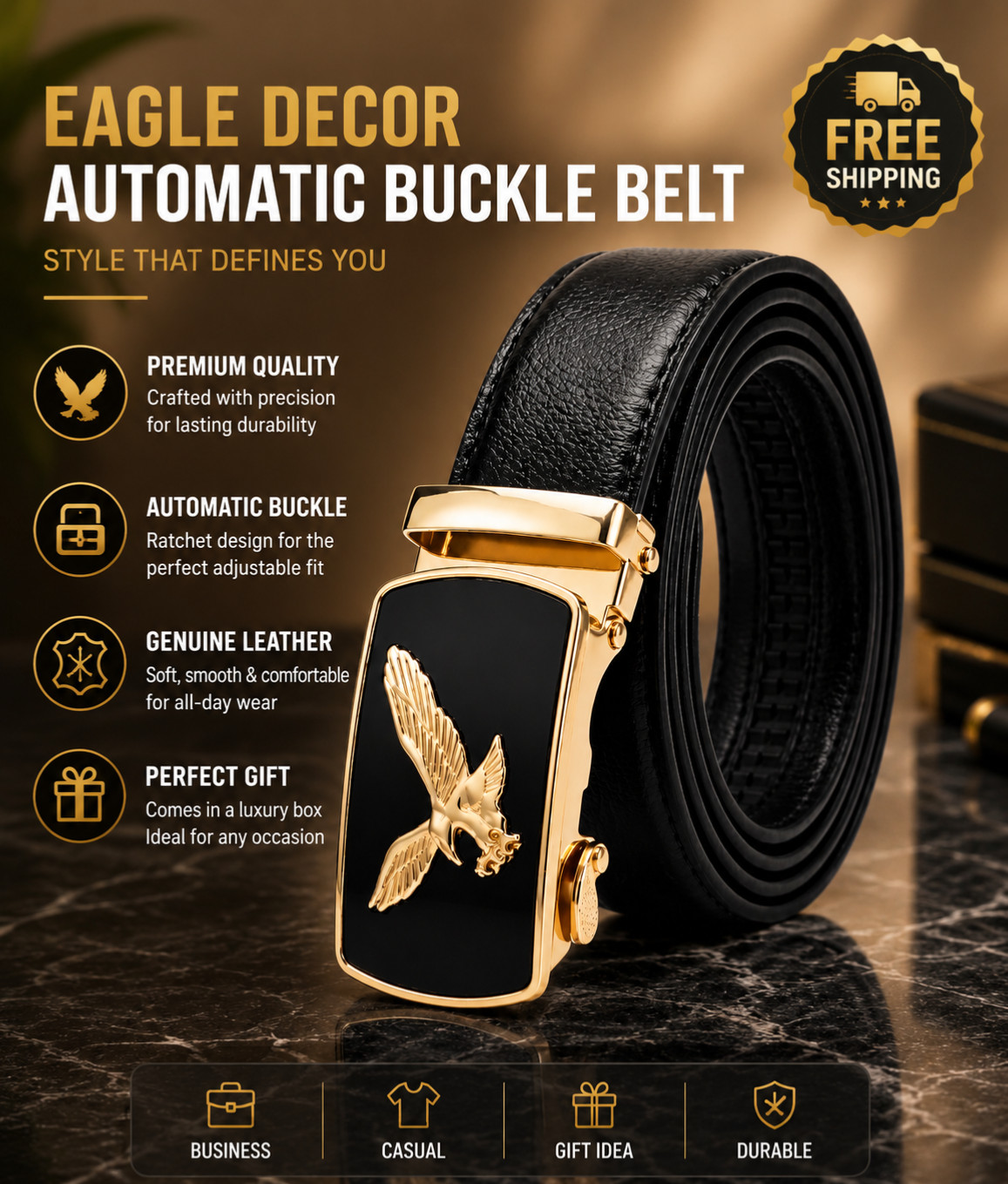 Men Eagle Decor Automatic Buckle Belt