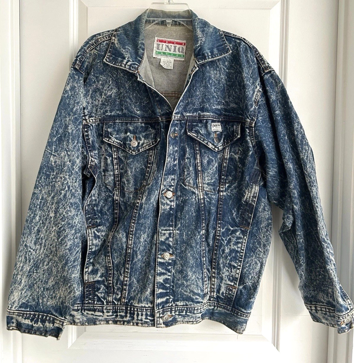 Vtg Acid Wash Denim Jean Jacket Men’s Large 90s Grunge Oversized Hip Hop Coat