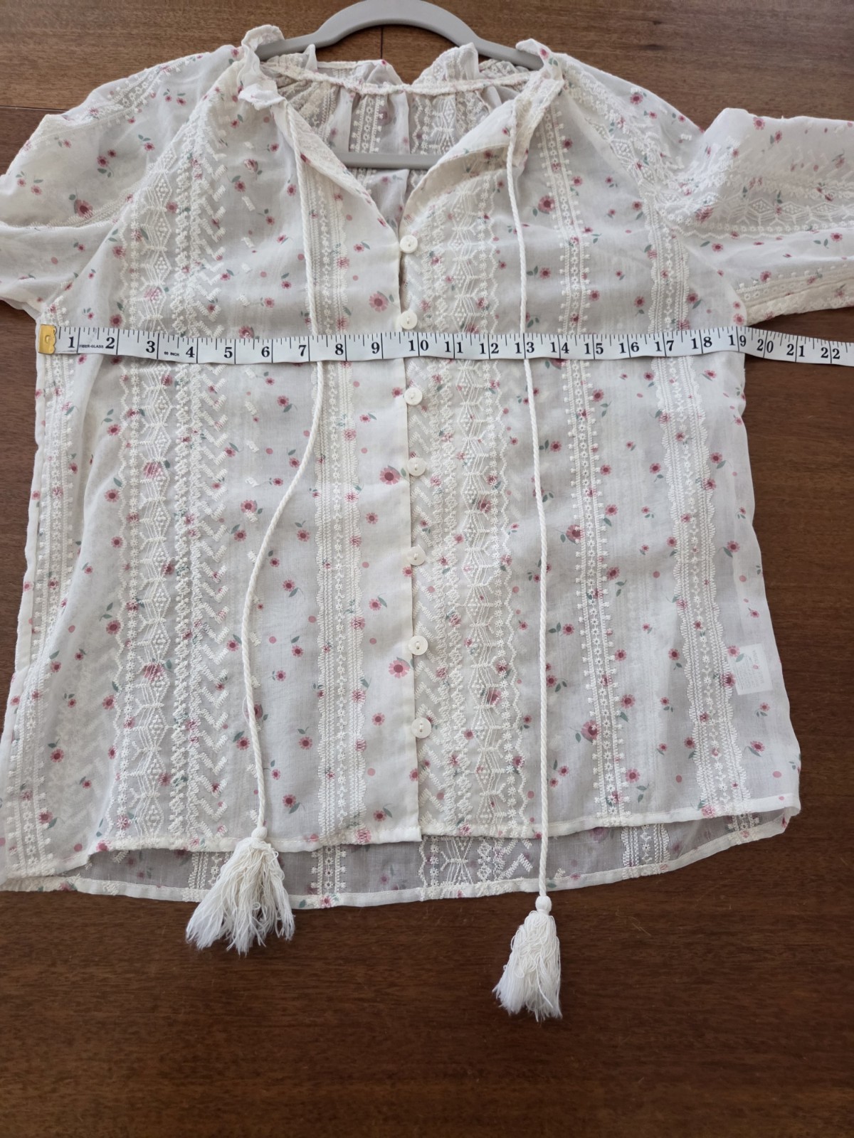 Peasant Button Up Embroidered Lace Top Women’s M Romantic Cottagecore Sheer
