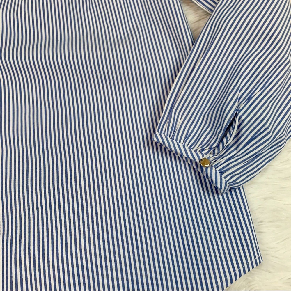 J Crew Long-sleeve ruffleneck top in stripe high neck puff sleeves women XS