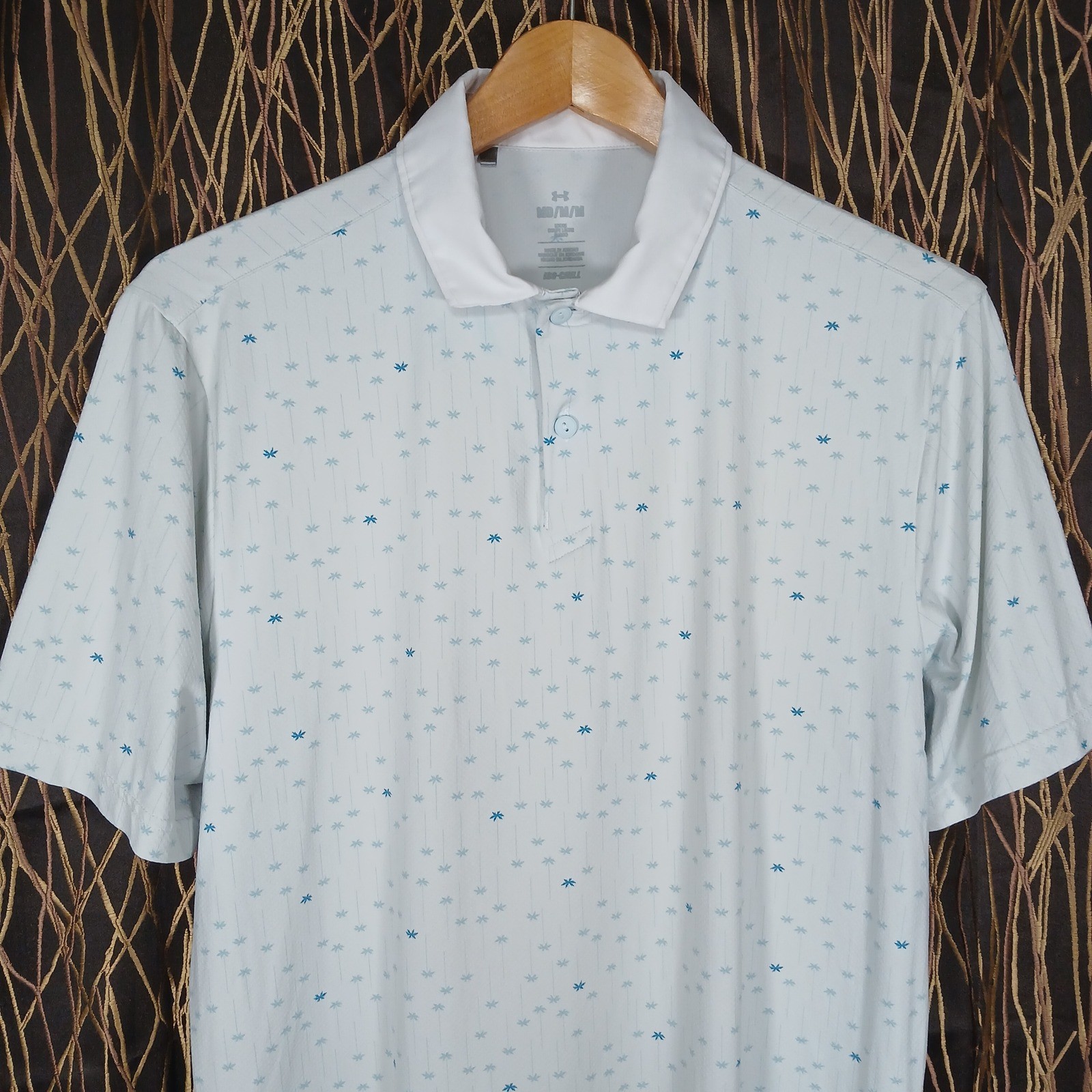 Under Armour Polo Shirt Mens Medium White Blue Iso-Chill Palm Tree UM0945