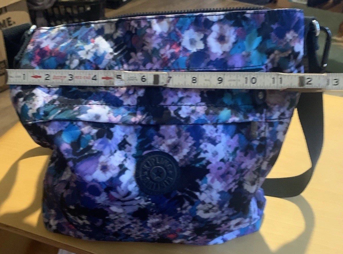 Kipling Floral Purple Crossbody Bag Multiple Zippered Pockets
